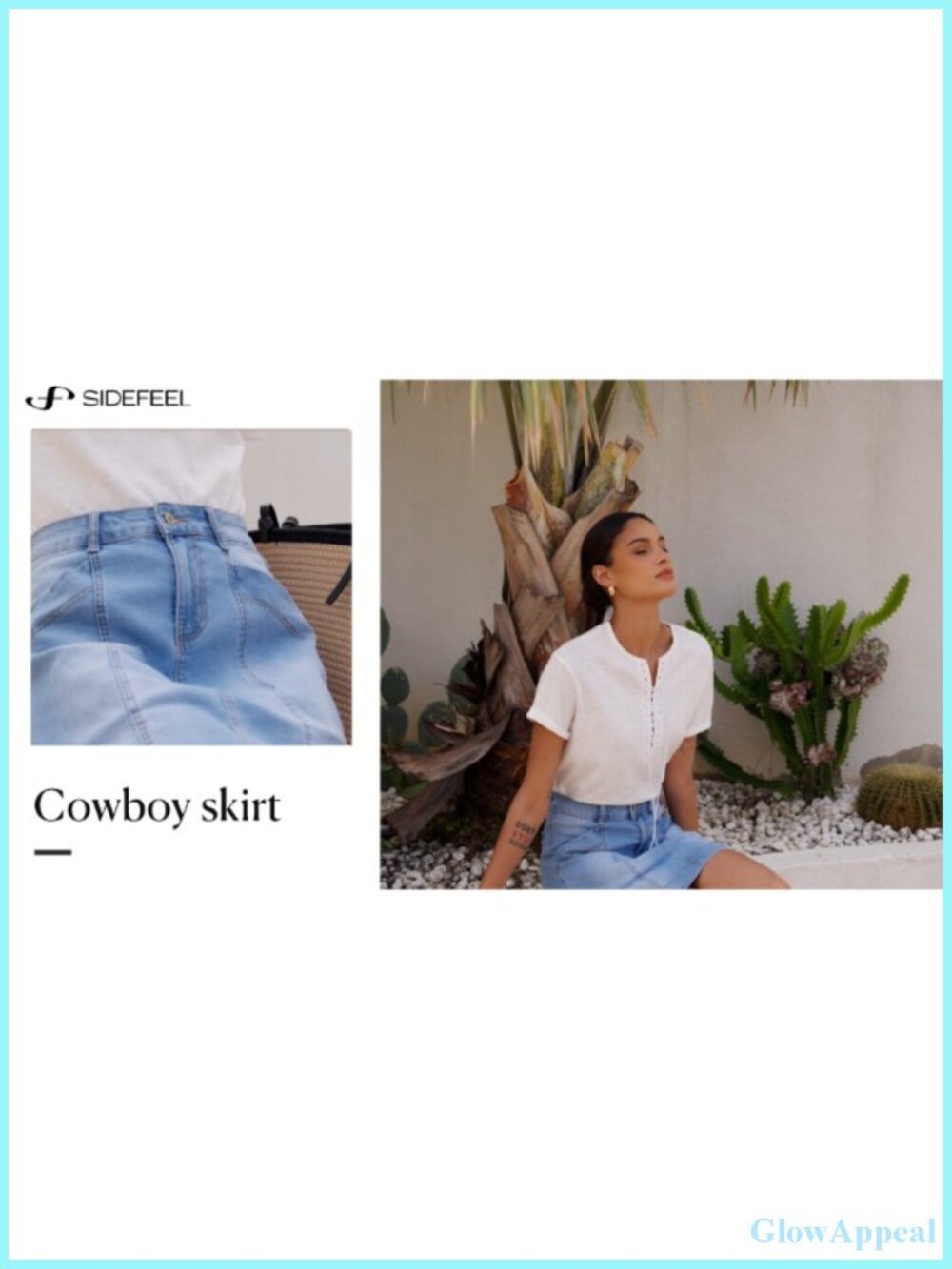 High Waisted Front Seam Mini Denim Skirt with Pockets - Picture 6 of 6